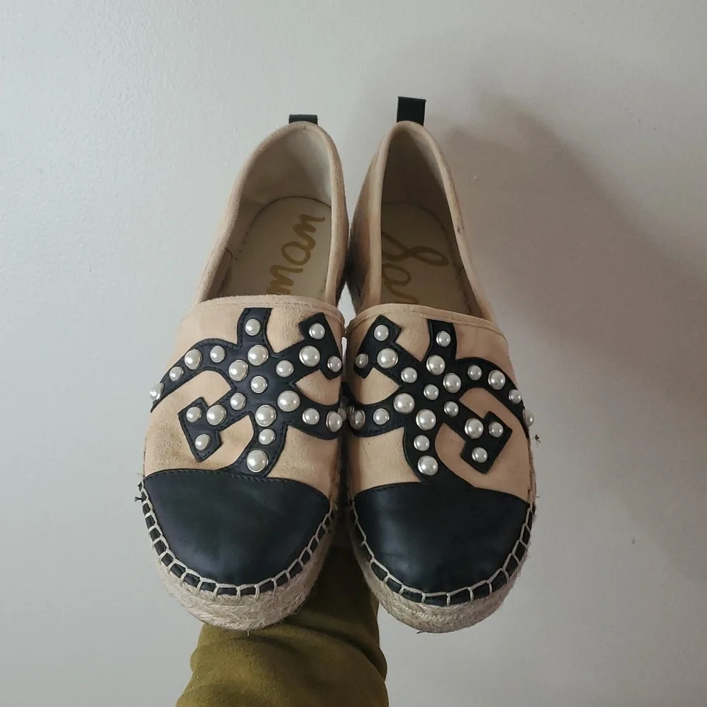 Sam Edelman Celton Moccasins Size 8.5 Pearl Design Cap Toe Espadrille - Picture 8 of 13